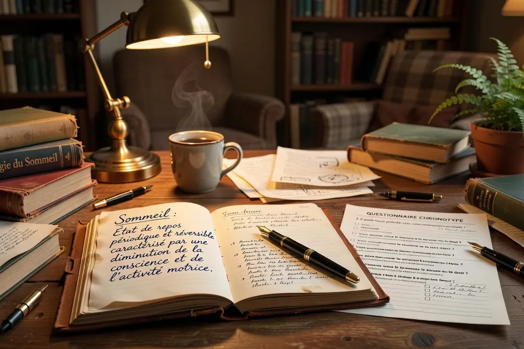 Carnet avec définitions du sommeil et questionnaire de chronotype