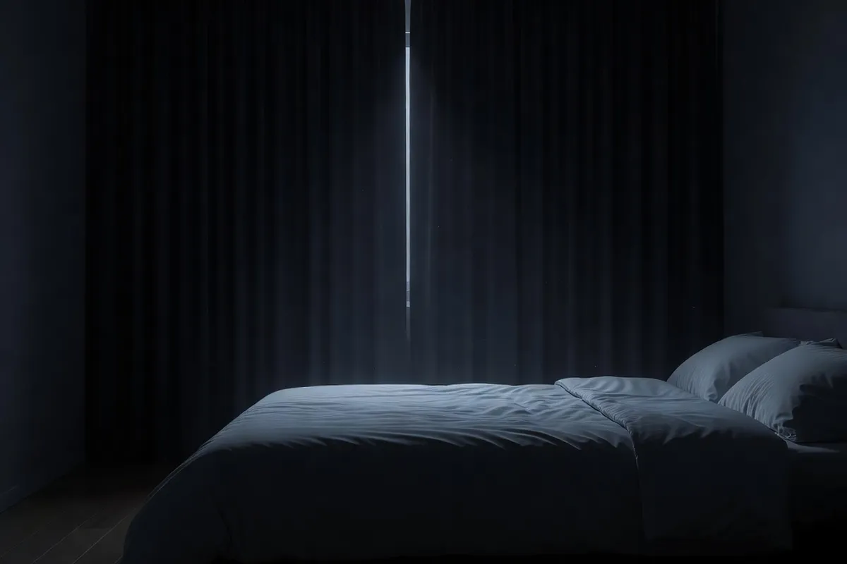 Chambre à coucher sombre et calme propice au sommeil, lumière tamisée